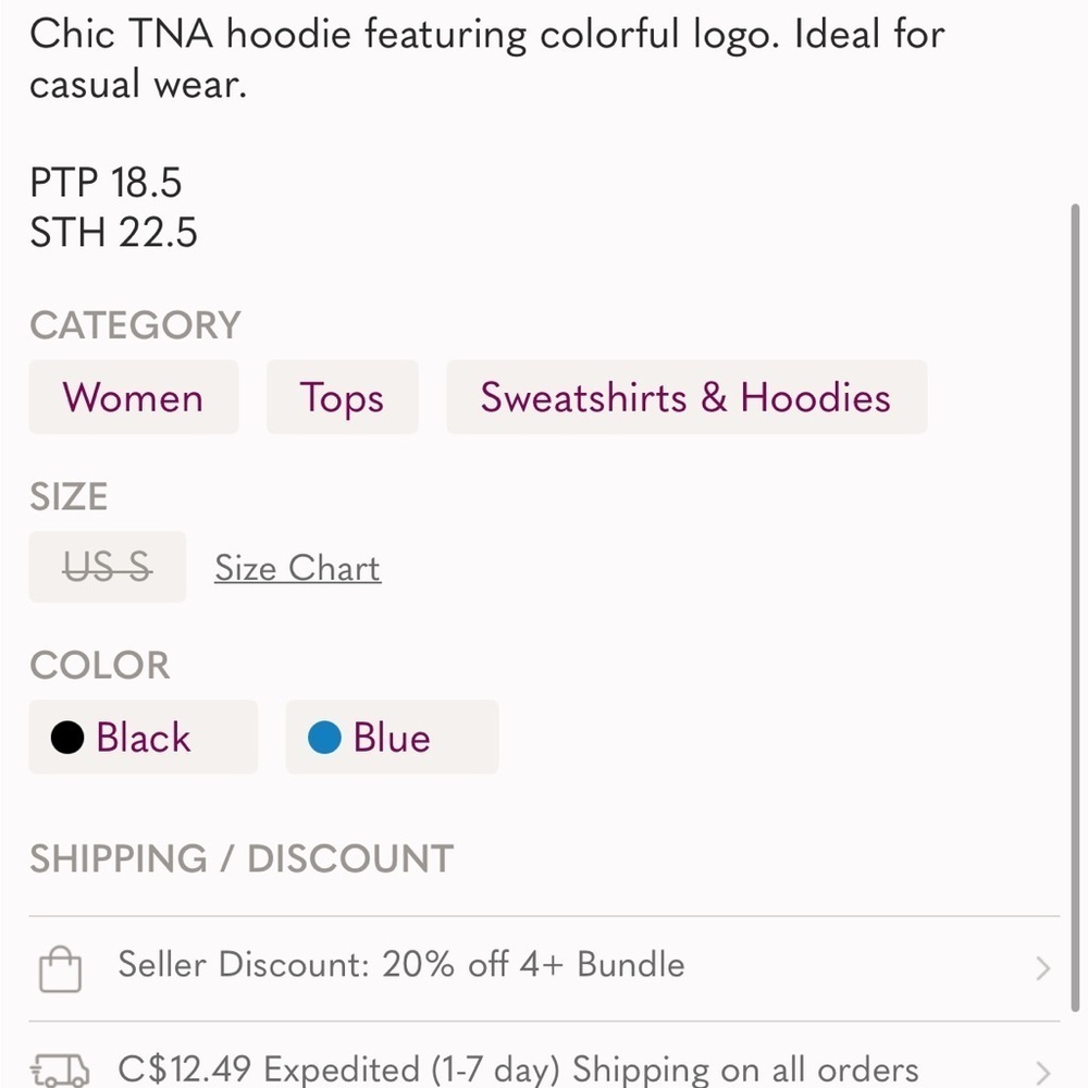 TNA Aritzia Graphic Zip Hoodie Multicolor Logo Streetwear Small - Picture 7 of 7